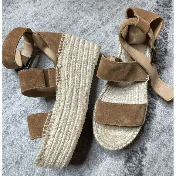 Soludos Womens Sz 8 Shoes Brown Suede Strappy Wedge Platform Espadrille Sandal - Picture 1 of 5